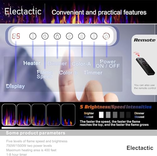 36-Inch Electric Fireplace Insert Recessed and Wall-Mounted Heater