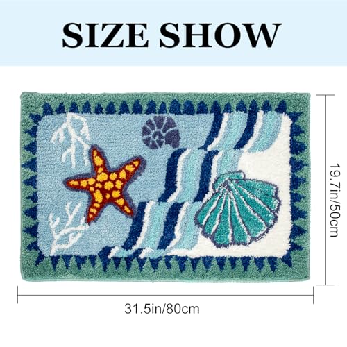 Coastal Sea Star Bathroom Rug, Non-Slip Absorbent Bath Mat 31.5 x 19.7 Inch