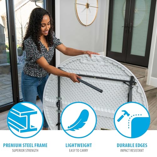 4-Foot Round Folding Table, Portable Heavy-Duty Indoor Outdoor Table