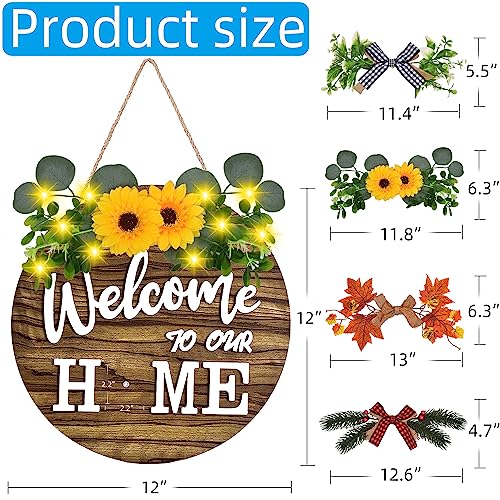 IDATOO Interchangeable Welcome Sign Brown Seasonal Wooden Front Door Decor