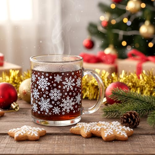 12 Pcs Winter Snowflake Glass Coffee Mugs Set 12 oz Christmas Gift - Variation: 12 / Winter