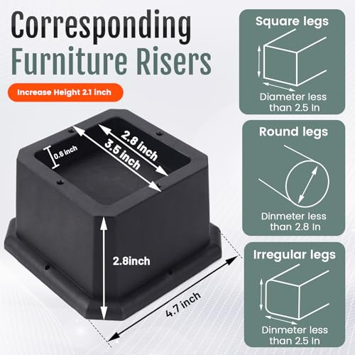 Heavy Duty 2-Inch Furniture & Bed Risers with Anti-Slip Pads - 4 Pack