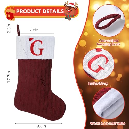 19.5in Burgundy Knit Christmas Stocking with Monogram Initial S - Embroidered Initial