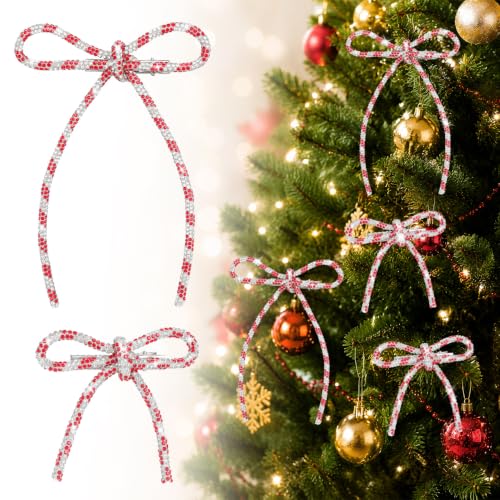 Didiseaon 12 Pack Christmas Red & White Rhinestone Bow Ornaments with Clips