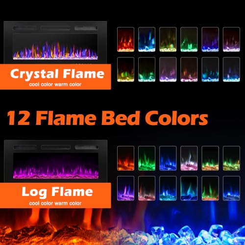 30-Inch Electric Fireplace Wall Mounted and Recessed Heater with Remote