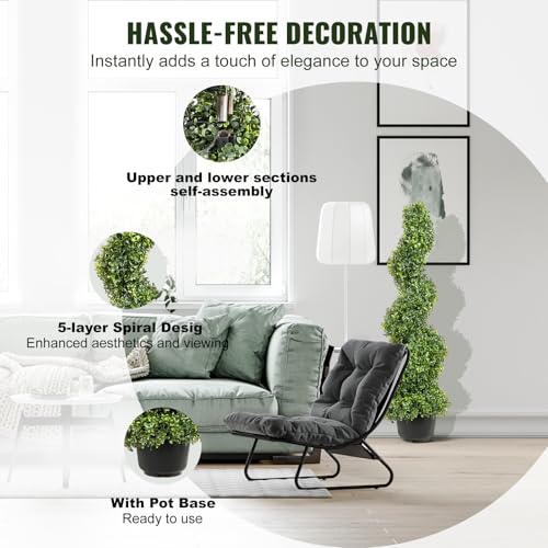 3ft Artificial Boxwood Spiral Topiary Trees - Set of 2 Faux Plants