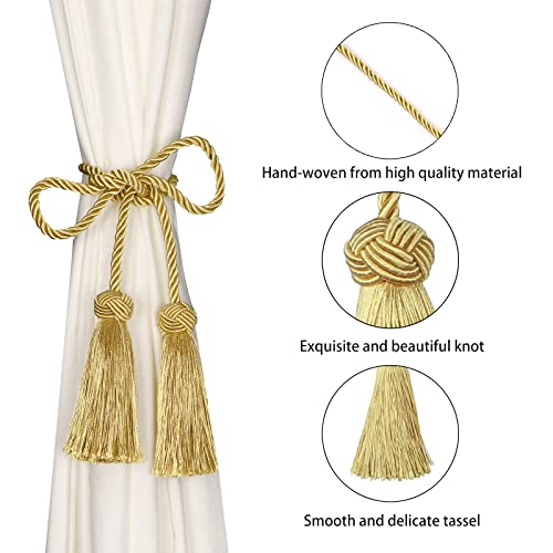 2 Pack Handmade Rope Curtain Tiebacks with Tassels, Adjustable Holdbacks