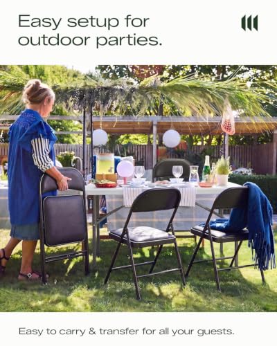 4-Pack Padded Folding Chairs, Heavy-Duty Metal Portable Seats for Indoor-Outdoor
