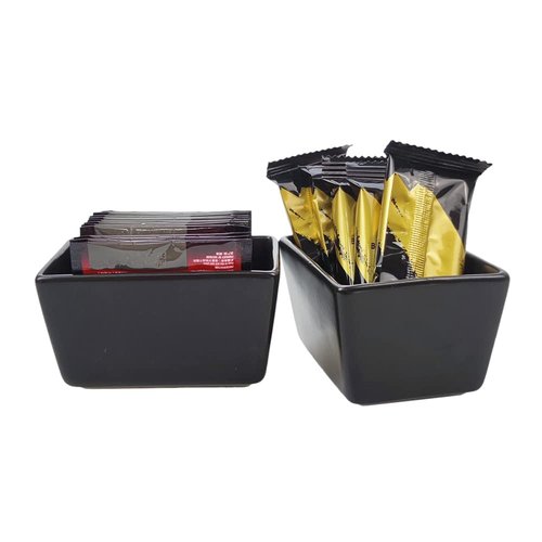 Sizikato 2pcs Matte Black Porcelain Sugar Packet Holder Tea Bag Bowl, 5 Oz