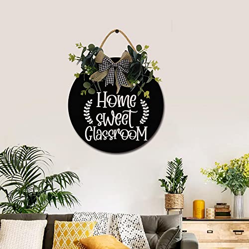Home Sweet Classroom Round Wooden Sign for Front Door - 12 Inch Farmhouse Decor