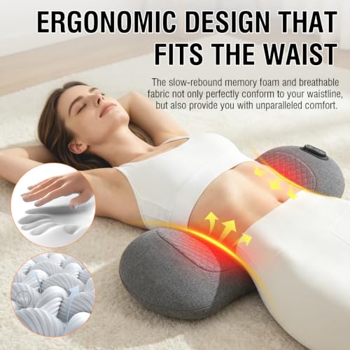Cordless Lumbar Support Pillow with Heat & Massage for Pain Relief