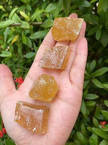 Honey Calcite Rough Natural Stones, 3 Piece Raw Crystal Specimen Set (1-2")