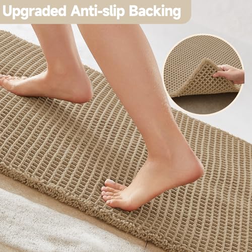 TYUU Waffle Bath Mat 30"x20" Khaki Non-Slip Absorbent Boho Rug