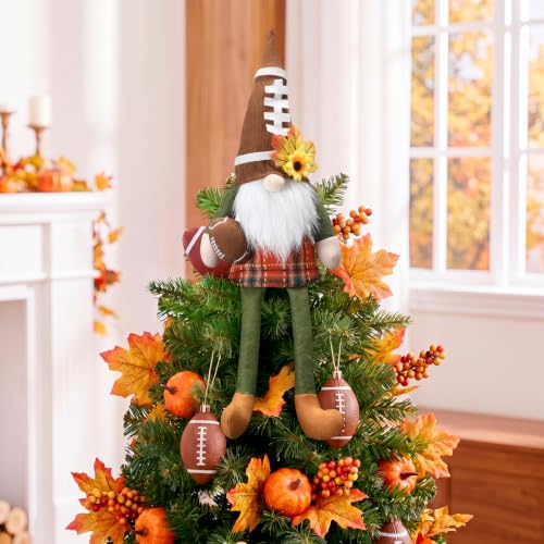 17.7-Inch Fall Football Gnome Tree Topper - Thanksgiving Tomte Plush Decor