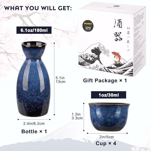 Simple Japanese Sake Set for 4 - Dark Blue | Kiln-Glazed Porcelain Gift Set