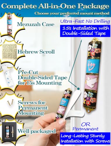 Enamel Mezuzah Case with Scroll - Dove and Olive Branch Design, 3.8 Inch