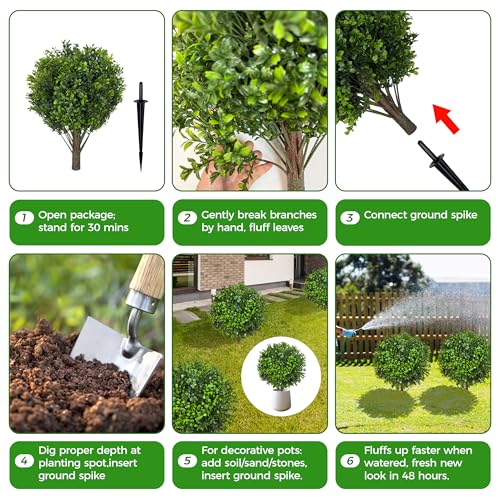 22-Inch Artificial Boxwood Topiary Ball Bushes, 4-Pack UV-Resistant Shrubs