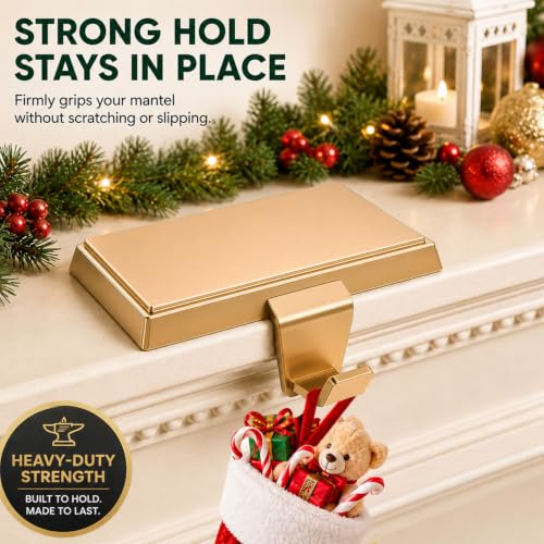 Set of 4 Heavy Duty Christmas Stocking Holders with Non-Slip Base - Gold