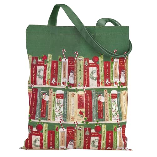 Loveinside Christmas Canvas Tote Bag Book Shelf Xmas Shopping Reusable Holiday Gift Bag