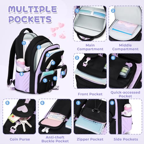 MOONBABY Girls School Backpack for Elementary and Middle School Students