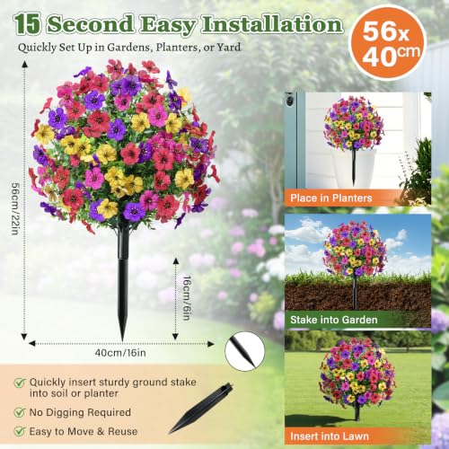 2-Pack 22-Inch UV Resistant Artificial Flower Bushes with Ground Stakes