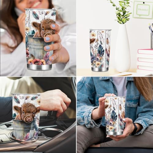 Jealance Cow Print Tumbler 20oz Vacuum-Insulated Cup with Lid – Western Decor Gift