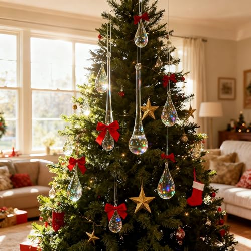 10pcs 4-inch Clear Glass Teardrop Ornaments for Christmas Tree Decorations
