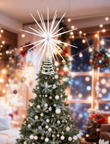LGFMGWH 13.7 Inch White Christmas Tree Topper - 3D Burst Exploding Star Holiday Decor