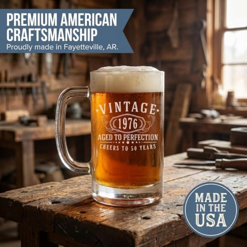 Vintage 1976 Engraved 16oz Beer Mug - 50th Birthday Gift for Men and Women