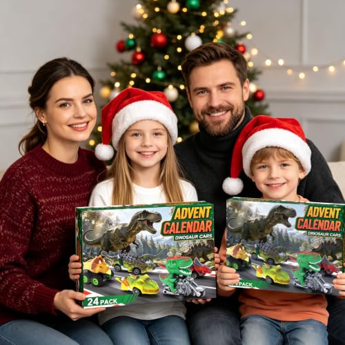 Dinosaur Cars Advent Calendar - 24 Day Pull-Back Monster Truck Toy Set