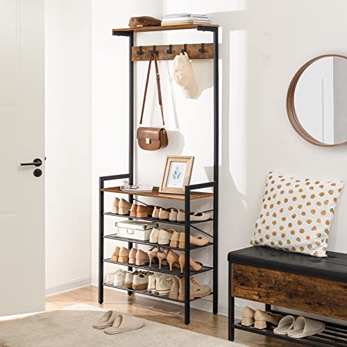 Industrial Hall Tree with Bench and 5-Tier Shoe Storage Rack