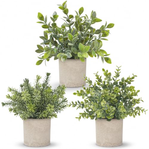 3-Pack Small Artificial Eucalyptus Plants in Pots for Home Office Desk Decor