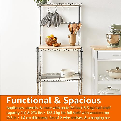 Amazon Basics Kitchen Baker's Rack 18" D x 24" W x 59" H Chrome Steel with Removable Wood Top