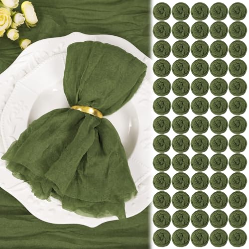 120 Pack Olive Green Cheesecloth Napkins, 20x20 Rustic Gauze Table Napkins