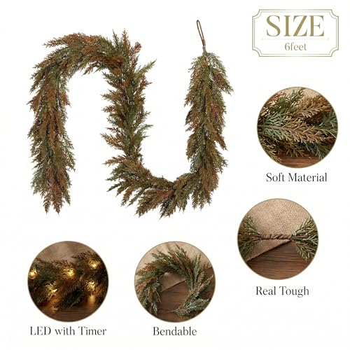 6ft Pre-Lit Artificial Norfolk Pine Fall Garland with Warm LED Timer Lights