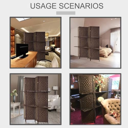 4-Panel Folding Room Divider with Shelves, 5.9ft Wooden Privacy Screen