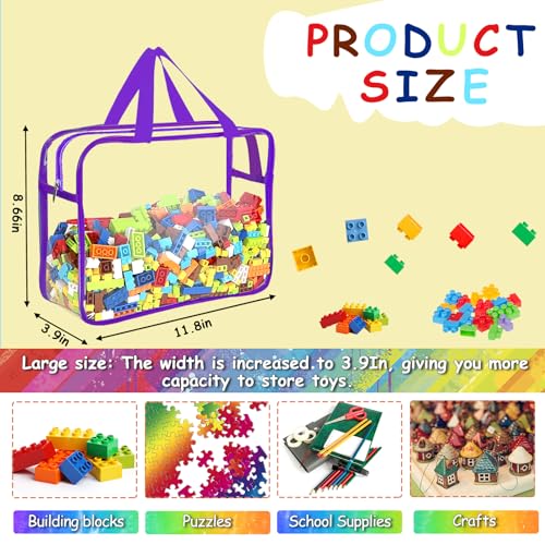 6 Pack Large Clear Toy Storage Bags with Labels & Handles for Kids Toys