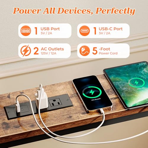 102-Inch Extra Long Narrow Console Table with Power Outlets & USB-C