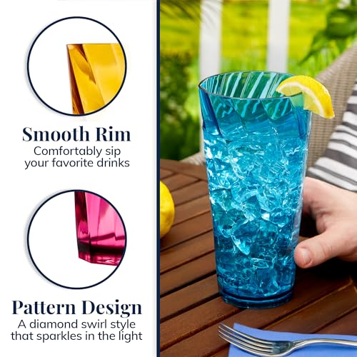 26oz Reusable Plastic Drinking Glasses, Jewel Tone Tumblers - Set of 8