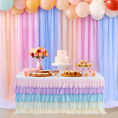 Pastel Rainbow Chiffon Table Skirt for 6ft Rectangle Party Tables