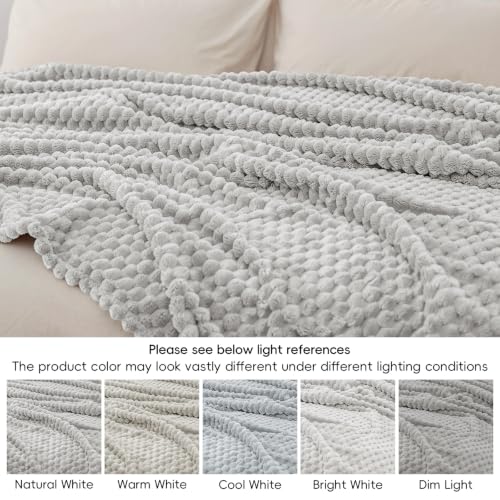PHF Twin Size Fleece Blanket 66x90 Light Grey 340GSM Plush & Warm