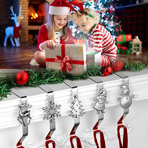 Set of 5 Christmas Stocking Holders for Mantel - Decorative Alloy Hooks