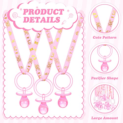 60 Piece Baby Shower Pacifier Necklace Set - Pink and Gold Party Favors