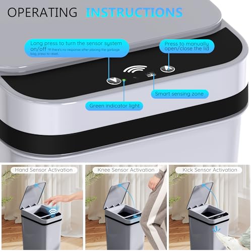 Automatic Motion Sensor Trash Can 2.6 Gallon Slim Touchless Waste Bin