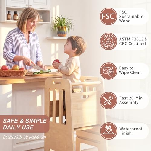 Adjustable Toddler Learning Tower – Kitchen Helper Stool with Sliding Door