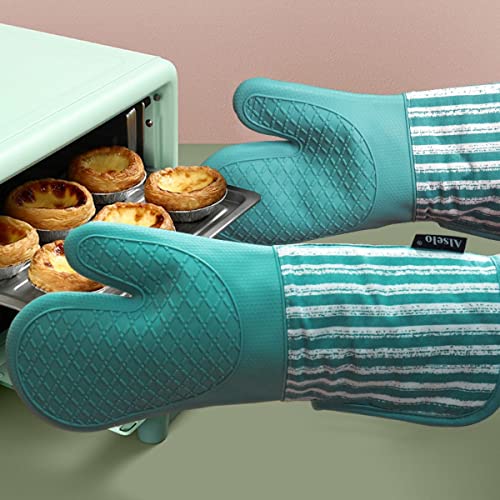 Extra Long Silicone Oven Mitts - Heat Resistant Kitchen Gloves, Set of 2