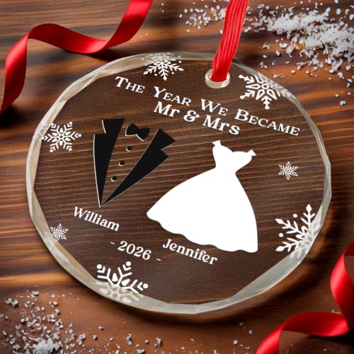 Personalized First Christmas As Mr & Mrs Glass Ornament 2026