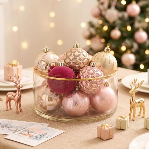 DecorbyHannah Pink Gold Christmas Ornaments Set - 12 Pack, 2.36 Inch