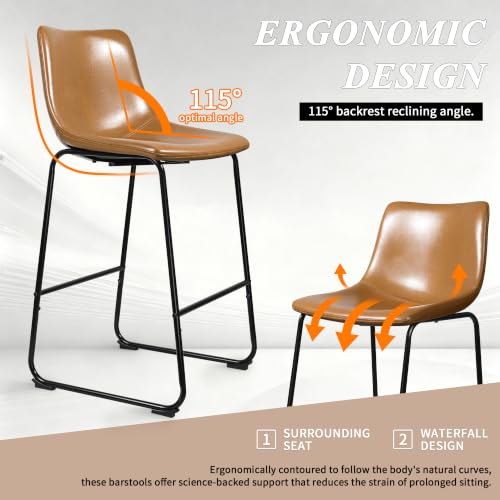 26-Inch Counter Height Bar Stools - Set of 2 Faux Leather Kitchen Chairs