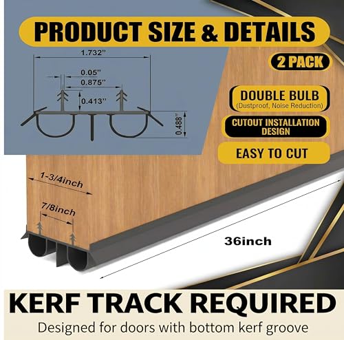 36-Inch Kerf Door Sweep [2 Pack] – Dual Air Tube & Vinyl Fin Weather Stripping